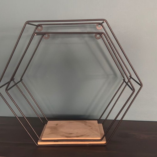 Metal wall shelves used set of 2 with wooden base hexagon