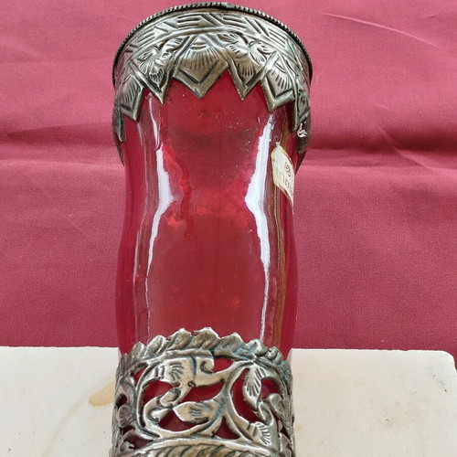 Handmade Blown Glass Vase from India with Alpaca Bordeaux Color
