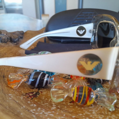 Emporio Armani mirror sunglasses used with iridescent color and white frame