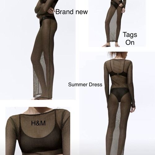 H&M Mermaid elastic mesh maxi bodycon dress black and gold
