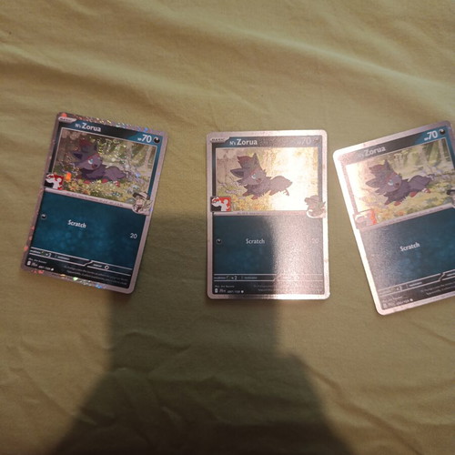 N's Zorua holo stamped Pokemon cards, set of 3