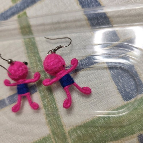Handmade small fuchsia monster earrings like new