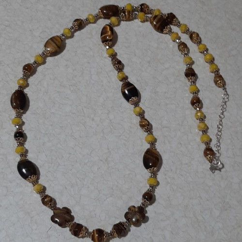 Necklace with tiger eye and Austrian crystals in 925 silver new