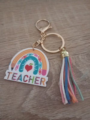 Μπρελόκ με ξύλινο στοιχείο teacher πολύχρωμο