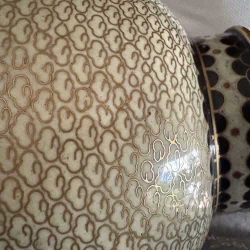 Pair of large Cloisonné vases 34 cm new with wooden bases