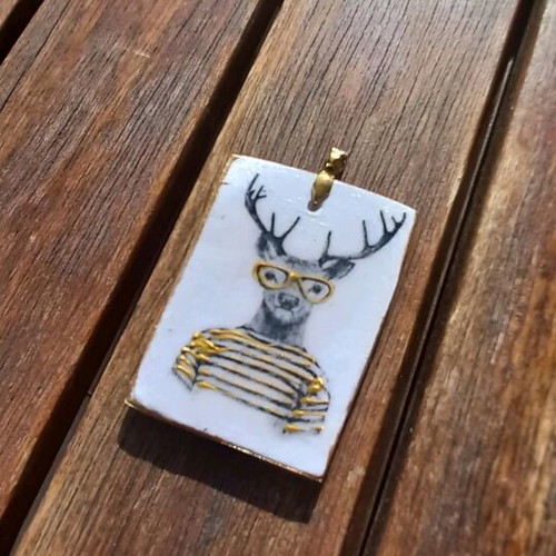 Handmade ceramic charm new 3.5x5.5cm