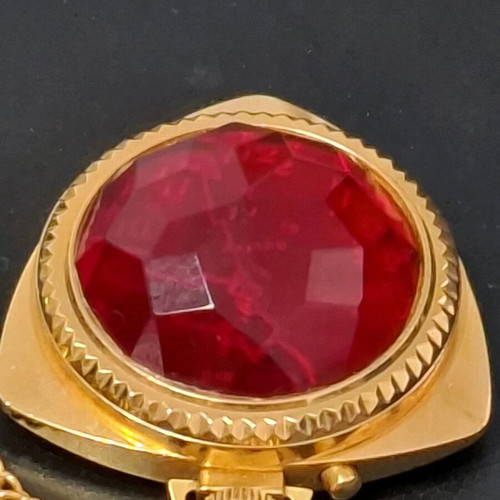 Vintage Russian necklace watch with ruby red faceted stone triangle like new