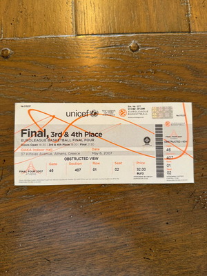 Συλλεκτικό εισιτήριο Euroleague Final Four Αθήνα 2007 καινούργιο