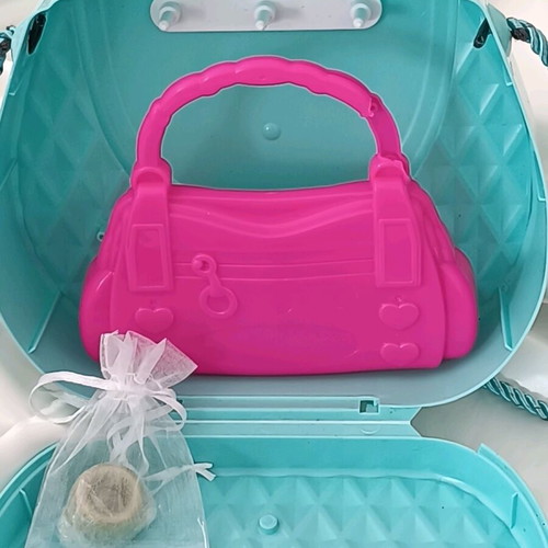 Kids bags set used, pink and turquoise with bows