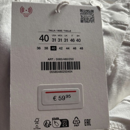 Aaron Levine x Zara white jeans new, mid rise straight leg