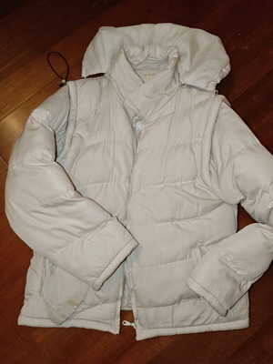 Winter puffer jacket used, ecru with hood