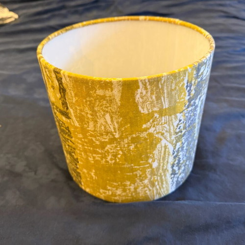 Lampshade new with modern abstract design in yellow, white, and gray