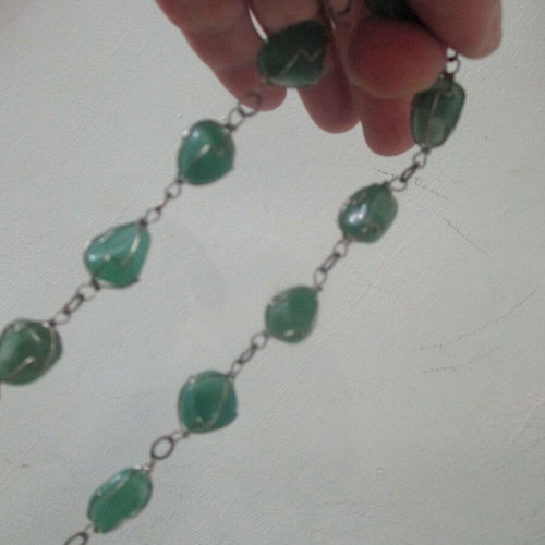Aventurine Basket Necklace new, 80 cm length, green silver