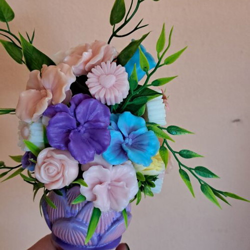 Bouquet of scented glycerin flowers in decorative pot