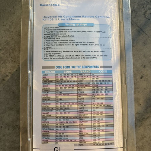 Universal Air Conditioner Remote Control KT-109 II brand new