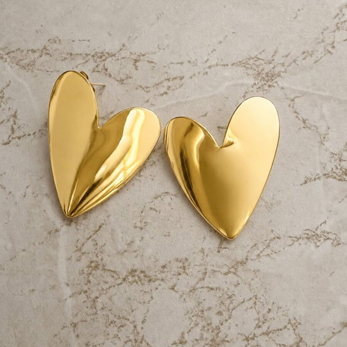 Gold Heart Earrings like new, statement design