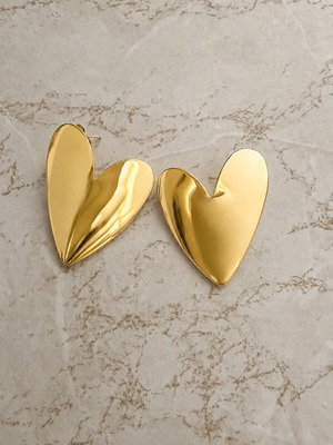 Gold Heart Earrings like new, statement design