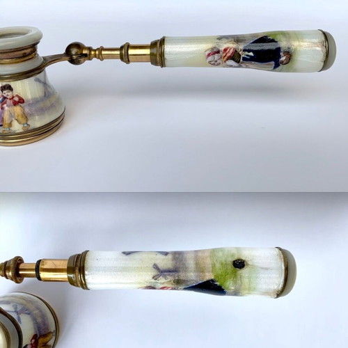 Porcelain brass mother of pearl opera glasses used antique French c.1850-1900