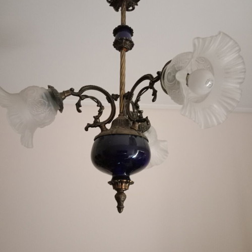 Vintage ceiling light like new with brass frame and glass details