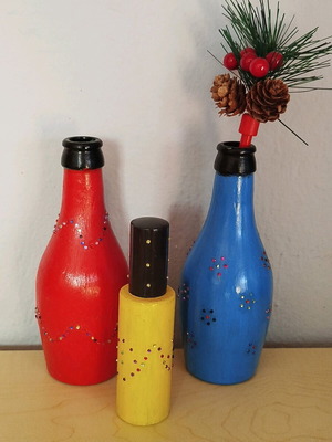 Handmade decorative bottles like new, set of 3 pieces