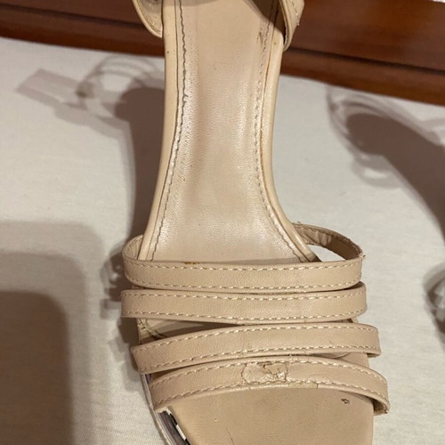 Platform sandals used, beige with black and white pattern, size 37