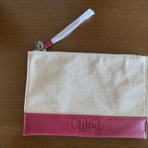Chloé Parfums off-white and pink canvas makeup bag