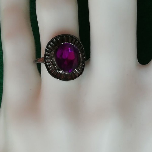 Bronze boho style solitaire ring new with purple semi-precious stone