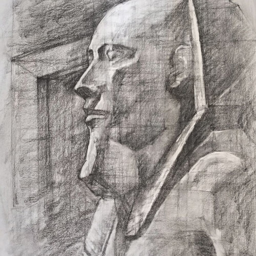 Original Charcoal Drawing of Pharaoh Akhenaton Bust on Ingres Paper like new