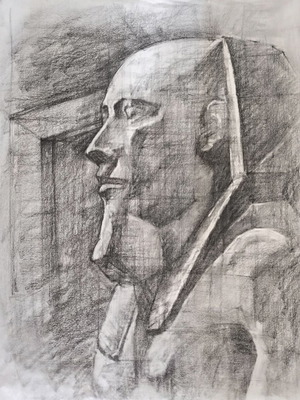 Original Charcoal Drawing of Pharaoh Akhenaton Bust on Ingres Paper like new
