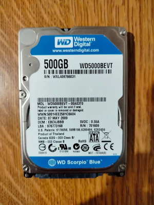 HDD WD Scorpio Blue (WD5000BEVT) 2.5'', 500 GB, SATA σαν καινούργιο