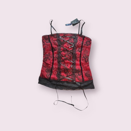 Corset style top red and black, new, size M
