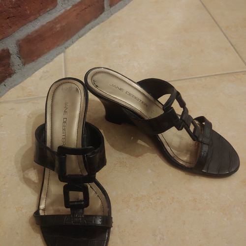 Jane Debster mules wedge platform shoes used, size 36, black
