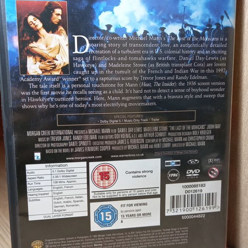 The Last of the Mohicans DVD with English subtitles
