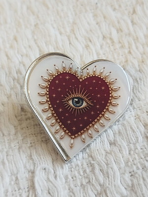 Heart Pin new, white and red, 3x3 cm