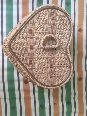 Vintage sewing basket used antique 1940 heart-shaped design