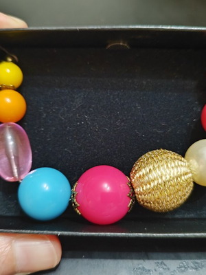 Beaded necklace with 9 large colorful beads and antique chain new