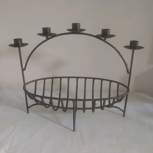 Metal handmade 5-candle candlestick new with fruit holder