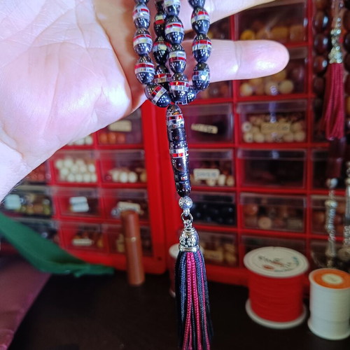 Handmade Komboloi from Yusuri with Silver and Zircon, 33 Beads, New