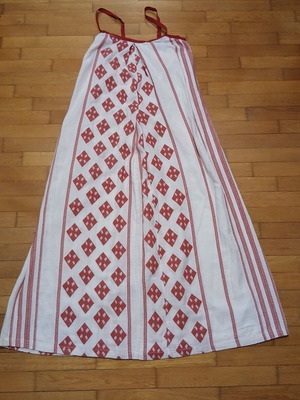 Innocent white maxi dress with red geometric patterns and embroidery size Small like new