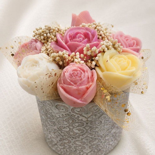 Scented Wax Flower Bouquet with Clay Pot and Aromatic Candles