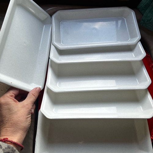 Plastic platters new, pack of 6, white rectangular