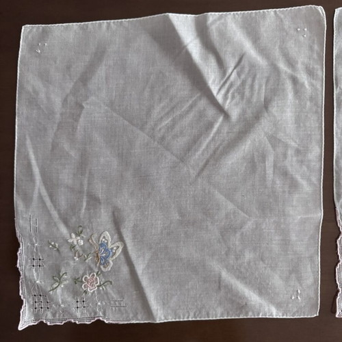 Set of 2 white square napkins with blue butterfly new