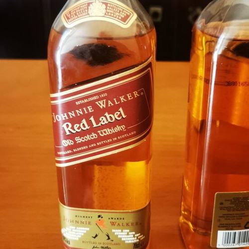 Johnnie Walker Red Label whisky bottle, vintage, pack of 2