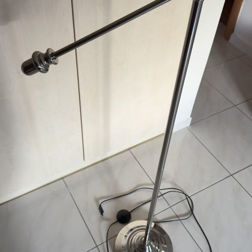 Metal adjustable floor lamp, industrial modern design, satin nickel