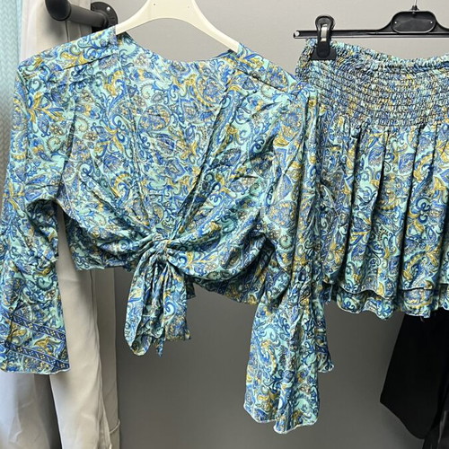Boho airy silk women's set, chest up to 120 cm, skirt length 40 cm