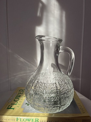 Vintage Glass Carafe 70s with Embossed Daisy Pattern Made in Italy