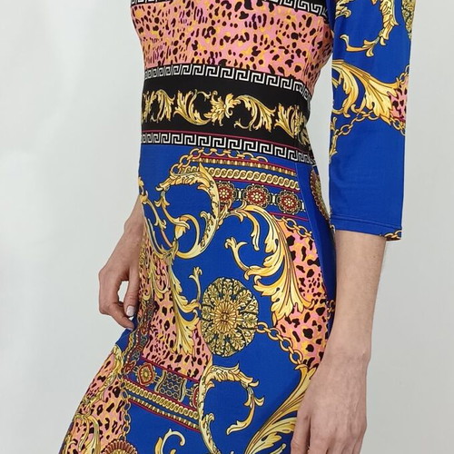 Morgan dress with baroque animal print in blue and pink, like new