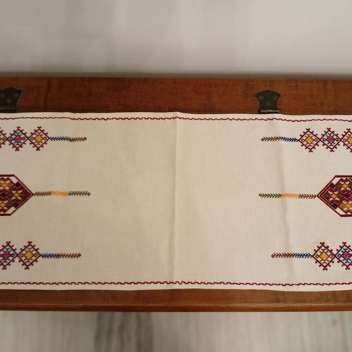 Handmade embroidered table runner with traditional Cretan design like new
