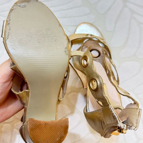 Gold Sandals size 36 used, 10 cm heel, unique design