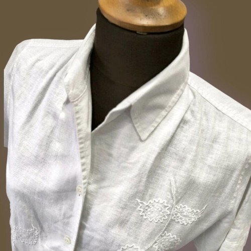 White shirt with embroidery and beads like new, linen-cotton size M-L